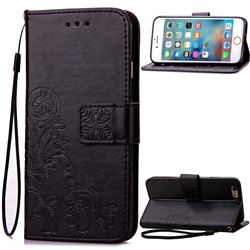 Embossing Imprint Four-Leaf Clover Leather Wallet Case for iPhone 6s 6 (4.7 inch) - Black