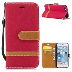 Jeans Cowboy Denim Leather Wallet Case for iPhone 6s 6 6G(4.7 inch) - Red