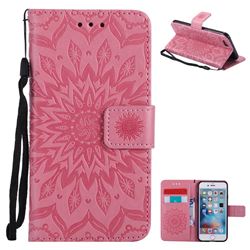Embossing Sunflower Leather Wallet Case for iPhone 6s 6 6G(4.7 inch) - Pink