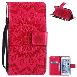 Embossing Sunflower Leather Wallet Case for iPhone 6s 6 6G(4.7 inch) - Red