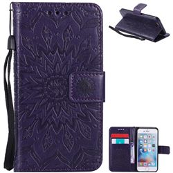 Embossing Sunflower Leather Wallet Case for iPhone 6s 6 6G(4.7 inch) - Purple