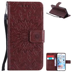Embossing Sunflower Leather Wallet Case for iPhone 6s 6 6G(4.7 inch) - Brown