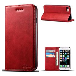 Suteni Simple Style Calf Stripe Leather Wallet Phone Case for iPhone 6s 6 6G(4.7 inch) - Red