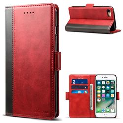Suteni Calf Stripe Dual Color Leather Wallet Flip Case for iPhone 6s 6 6G(4.7 inch) - Red