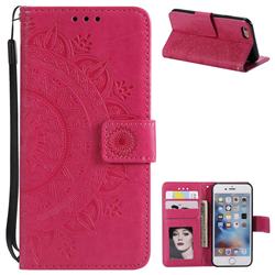 Intricate Embossing Datura Leather Wallet Case for iPhone 6s 6 6G(4.7 inch) - Rose Red