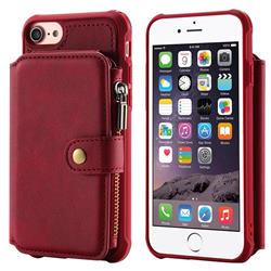 Retro Luxury Multifunction Zipper Leather Phone Back Cover for iPhone 6s 6 6G(4.7 inch) - Red