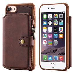 Retro Luxury Multifunction Zipper Leather Phone Back Cover for iPhone 6s 6 6G(4.7 inch) - Coffee