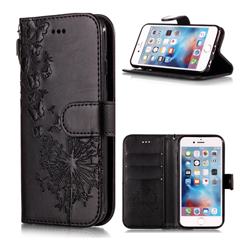 Intricate Embossing Dandelion Butterfly Leather Wallet Case for iPhone 6s 6 6G(4.7 inch) - Black