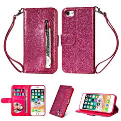 Glitter Shine Leather Zipper Wallet Phone Case for iPhone 6s 6 6G(4.7 inch) - Rose