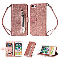 Glitter Shine Leather Zipper Wallet Phone Case for iPhone 6s 6 6G(4.7 inch) - Pink