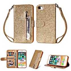 Glitter Shine Leather Zipper Wallet Phone Case for iPhone 6s 6 6G(4.7 inch) - Gold