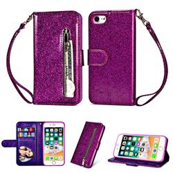 Glitter Shine Leather Zipper Wallet Phone Case for iPhone 6s 6 6G(4.7 inch) - Purple