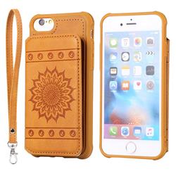Luxury Embossing Sunflower Multifunction Leather Back Cover for iPhone 6s 6 6G(4.7 inch) - Brown