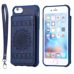 Luxury Embossing Sunflower Multifunction Leather Back Cover for iPhone 6s 6 6G(4.7 inch) - Blue