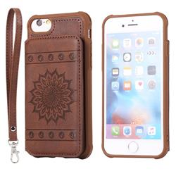 Luxury Embossing Sunflower Multifunction Leather Back Cover for iPhone 6s 6 6G(4.7 inch) - Coffee