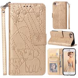 Embossing Fireworks Elephant Leather Wallet Case for iPhone 6s 6 6G(4.7 inch) - Golden