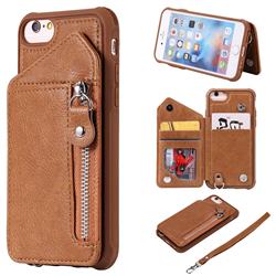 Classic Luxury Buckle Zipper Anti-fall Leather Phone Back Cover for iPhone 6s 6 6G(4.7 inch) - Brown