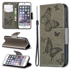 Embossing Double Butterfly Leather Wallet Case for iPhone 6s 6 6G(4.7 inch) - Gray