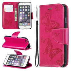 Embossing Double Butterfly Leather Wallet Case for iPhone 6s 6 6G(4.7 inch) - Red