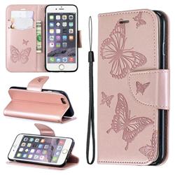 Embossing Double Butterfly Leather Wallet Case for iPhone 6s 6 6G(4.7 inch) - Rose Gold