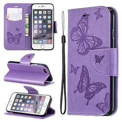 Embossing Double Butterfly Leather Wallet Case for iPhone 6s 6 6G(4.7 inch) - Purple
