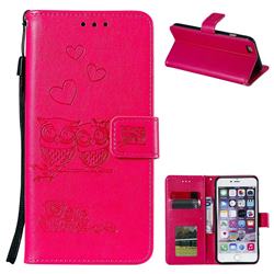 Embossing Owl Couple Flower Leather Wallet Case for iPhone 6s 6 6G(4.7 inch) - Red