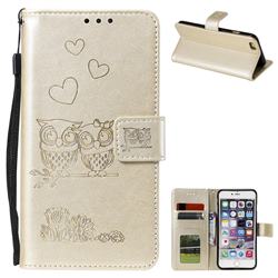 Embossing Owl Couple Flower Leather Wallet Case for iPhone 6s 6 6G(4.7 inch) - Golden