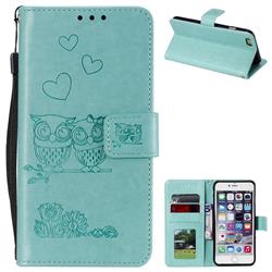 Embossing Owl Couple Flower Leather Wallet Case for iPhone 6s 6 6G(4.7 inch) - Green