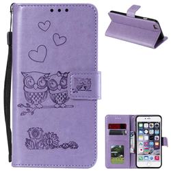 Embossing Owl Couple Flower Leather Wallet Case for iPhone 6s 6 6G(4.7 inch) - Purple