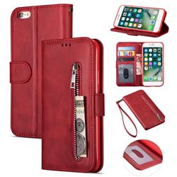 Retro Calfskin Zipper Leather Wallet Case Cover for iPhone 6s 6 6G(4.7 inch) - Red