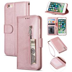 Retro Calfskin Zipper Leather Wallet Case Cover for iPhone 6s 6 6G(4.7 inch) - Rose Gold