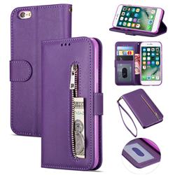 Retro Calfskin Zipper Leather Wallet Case Cover for iPhone 6s 6 6G(4.7 inch) - Purple