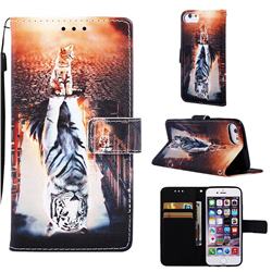 Cat and Tiger Matte Leather Wallet Phone Case for iPhone 6s 6 6G(4.7 inch)