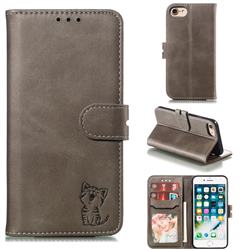 Embossing Happy Cat Leather Wallet Case for iPhone 6s 6 6G(4.7 inch) - Gray