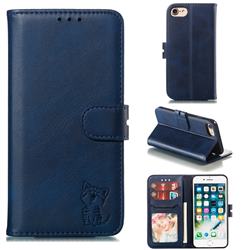 Embossing Happy Cat Leather Wallet Case for iPhone 6s 6 6G(4.7 inch) - Blue