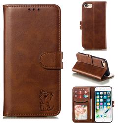 Embossing Happy Cat Leather Wallet Case for iPhone 6s 6 6G(4.7 inch) - Brown