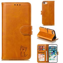 Embossing Happy Cat Leather Wallet Case for iPhone 6s 6 6G(4.7 inch) - Yellow