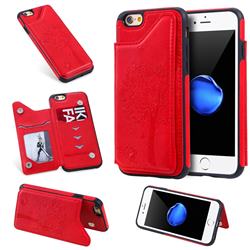 Luxury Tree and Cat Multifunction Magnetic Card Slots Stand Leather Phone Back Cover for iPhone 6s 6 6G(4.7 inch) - Red