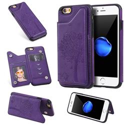 Luxury Tree and Cat Multifunction Magnetic Card Slots Stand Leather Phone Back Cover for iPhone 6s 6 6G(4.7 inch) - Purple