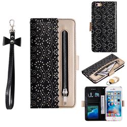 Luxury Lace Zipper Stitching Leather Phone Wallet Case for iPhone 6s 6 6G(4.7 inch) - Black