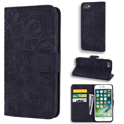 Retro Embossing Mandala Flower Leather Wallet Case for iPhone 6s 6 6G(4.7 inch) - Black