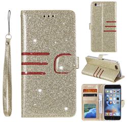 Retro Stitching Glitter Leather Wallet Phone Case for iPhone 6s 6 6G(4.7 inch) - Golden