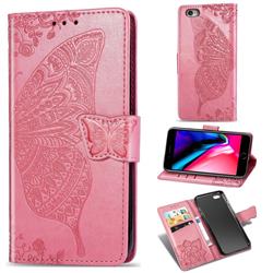 Embossing Mandala Flower Butterfly Leather Wallet Case for iPhone 6s 6 6G(4.7 inch) - Pink