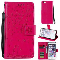 Embossing Cherry Blossom Cat Leather Wallet Case for iPhone 6s 6 6G(4.7 inch) - Rose