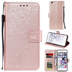 Embossing Cherry Blossom Cat Leather Wallet Case for iPhone 6s 6 6G(4.7 inch) - Rose Gold