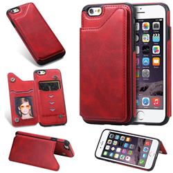 Luxury Multifunction Magnetic Card Slots Stand Calf Leather Phone Back Cover for iPhone 6s 6 6G(4.7 inch) - Red