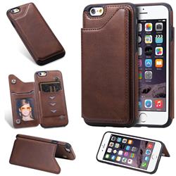 Luxury Multifunction Magnetic Card Slots Stand Calf Leather Phone Back Cover for iPhone 6s 6 6G(4.7 inch) - Coffee
