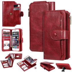 Retro Multifunction Zipper Magnetic Separable Leather Phone Case Cover for iPhone 6s 6 6G(4.7 inch) - Red