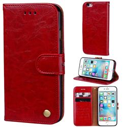 Luxury Retro Oil Wax PU Leather Wallet Phone Case for iPhone 6s 6 6G(4.7 inch) - Brown Red