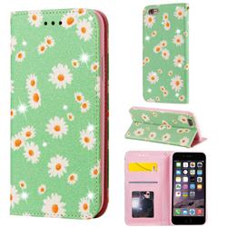Ultra Slim Daisy Sparkle Glitter Powder Magnetic Leather Wallet Case for iPhone 6s 6 6G(4.7 inch) - Green